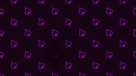 purple neon suits of spades cards in rows on black gradient