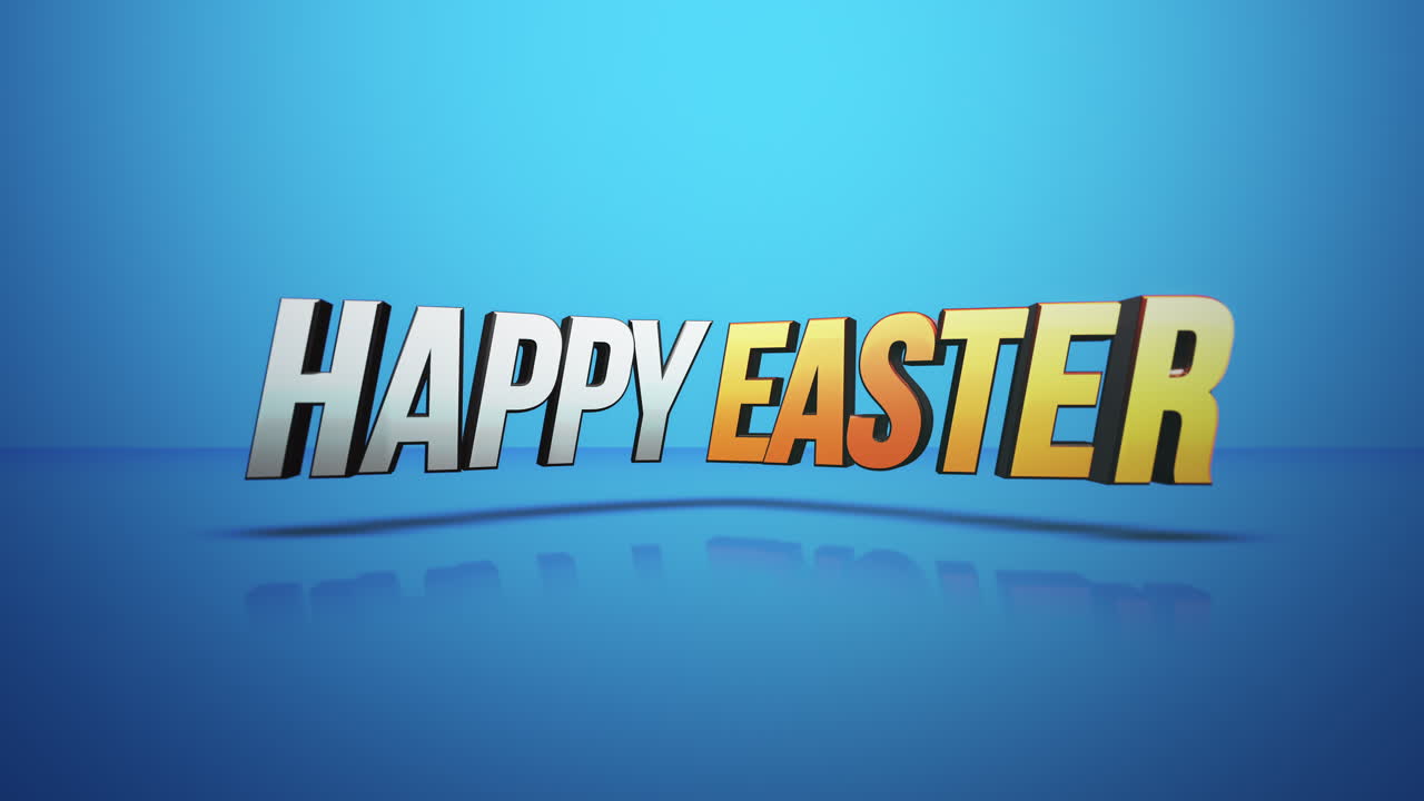 Biglietto di auguri di Pasqua con testo riflettente su sfondo blu.