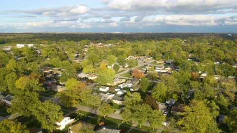 aerial view of suburban neighborhood in early autumn