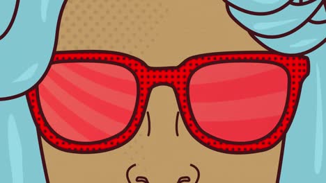 Animation-of-retro-female-face-in-sunglasses-with-red-stripes