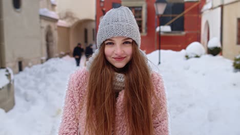 smiling woman in winter