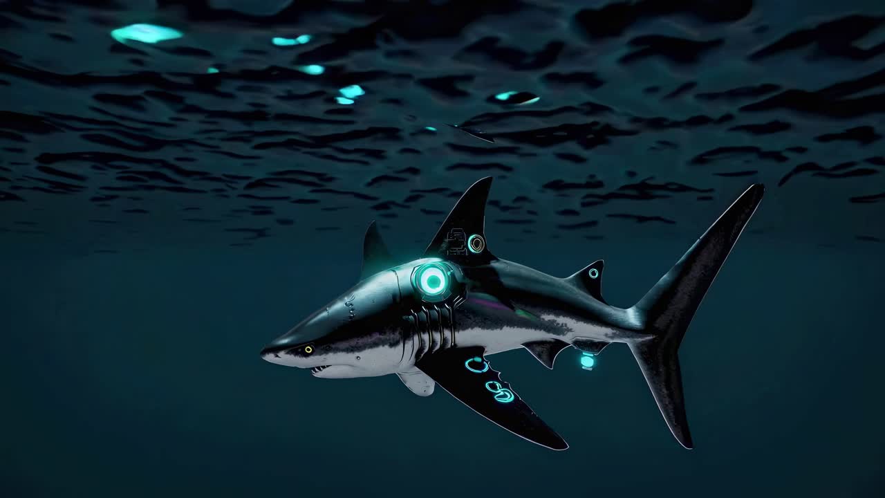 Cyberpunk Shark Underwater