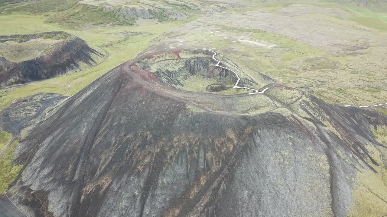 Aerial View of a Volcano Crater in Iceland