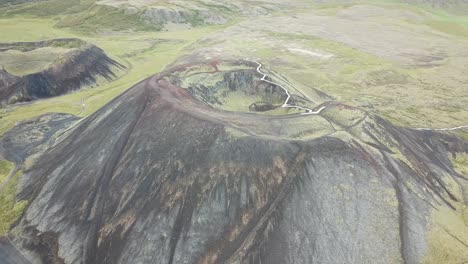 aerial view of a volcano crater in iceland