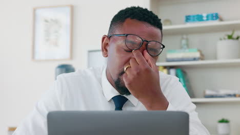 Stress-headache,-burnout-and-black-man-in-office