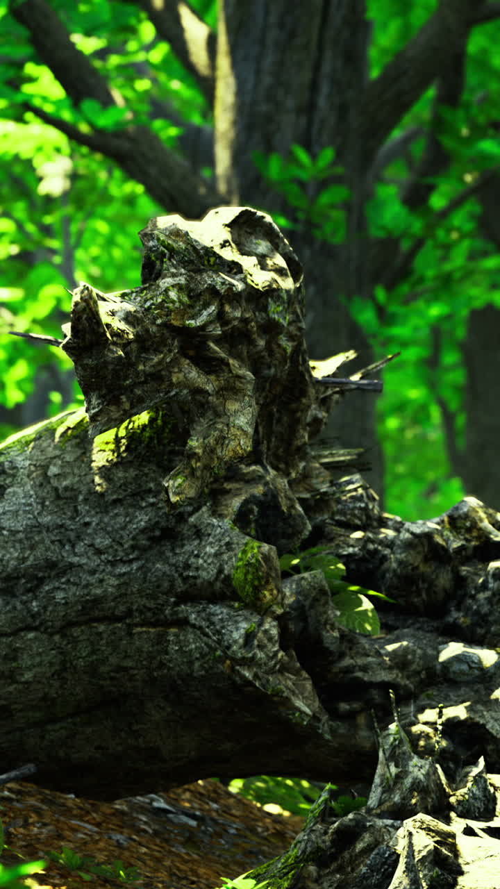 Robusto tronco d'albero con albero caduto resistente alle intemperie che supporta nuova crescita