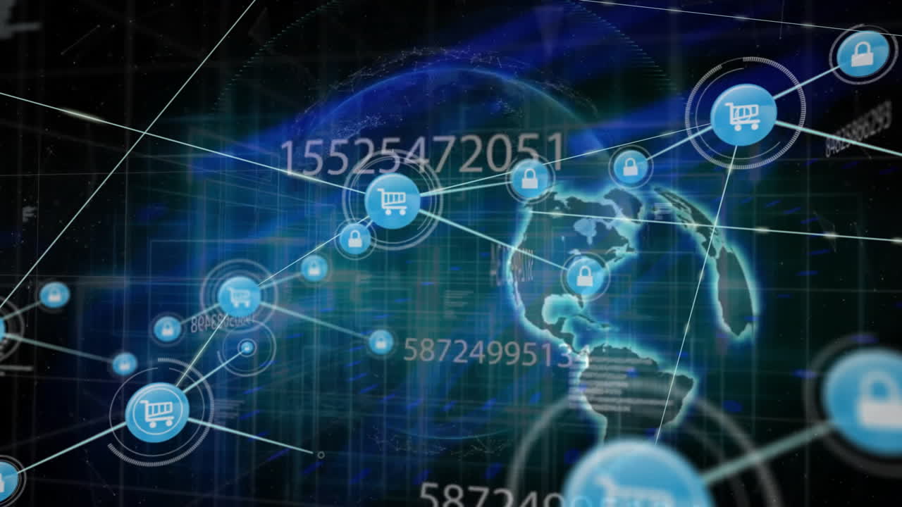 전 세계에 있는 아이콘과 연결된 네트워크의 애니메이션