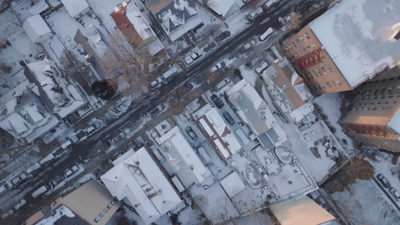 Aerial view of a residential district in Brooklyn. Shot on an overcast winter day.