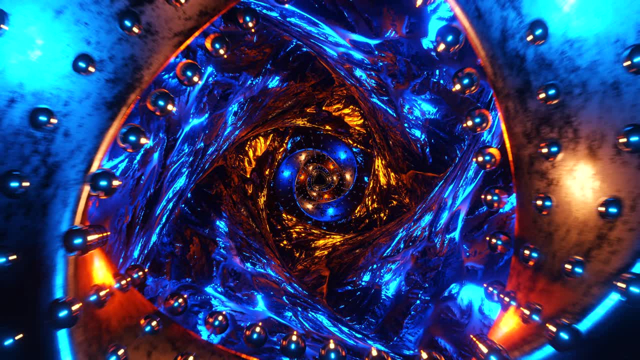 volando en un túnel a través de toros curvos. animación en bucle infinito