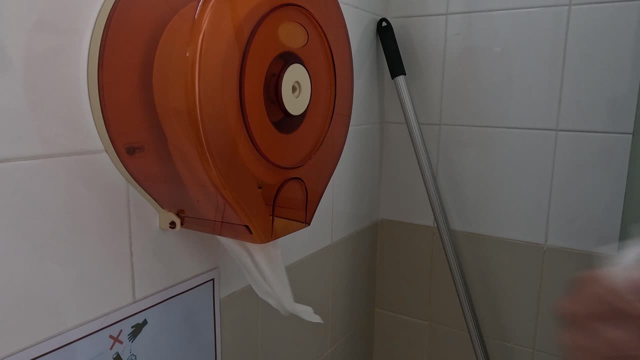 손 수건 분배기를 사용하는 방법을 보여주는 사람