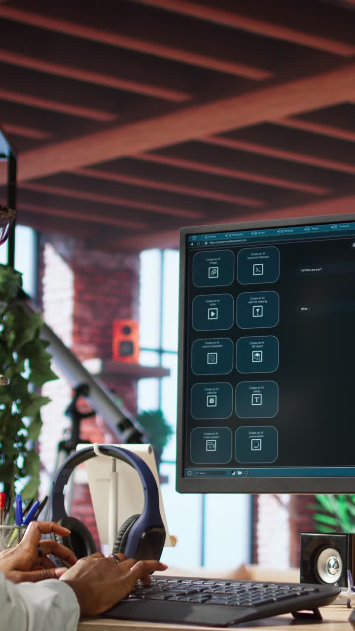 Vertical video Student at home using AI LLM chatbot software to get help with solving homework