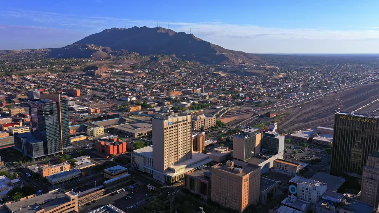 Beautiful Drone Shot of El Paso Texas before Title 42 Ends. Near Mexico border and the Rio Grande. 1.2