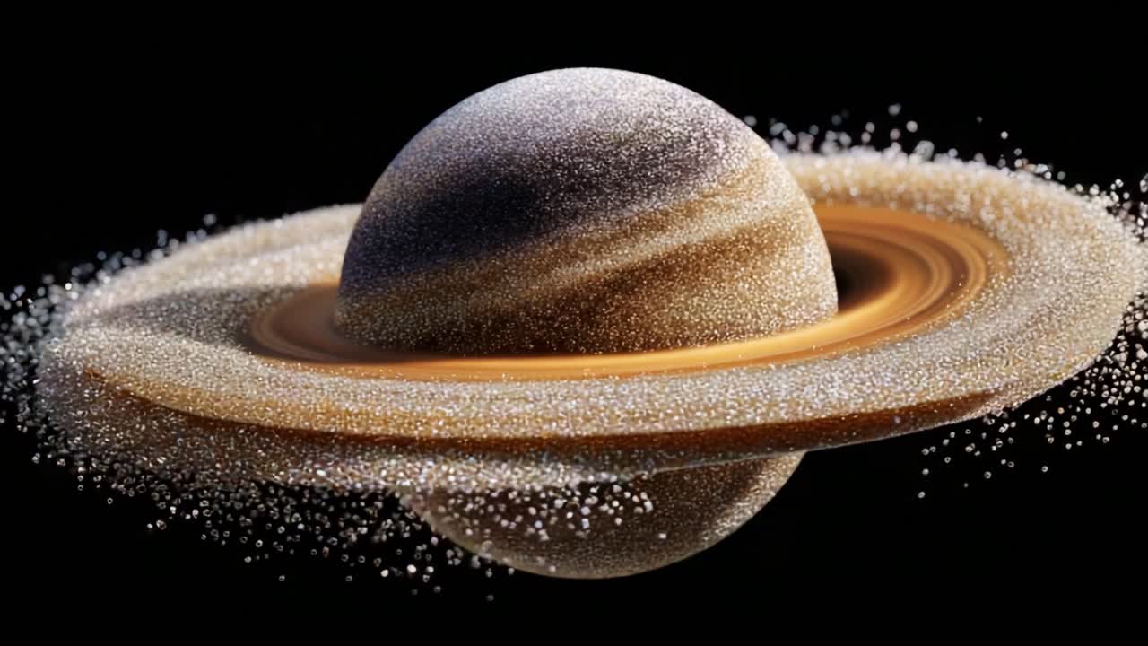 A Striking Representation of a Glittering Planet Surrounded by a Dazzling Ring of Particles in a Nocturnal Cosmos, Capturing the Beauty of Celestial Bodies in Space