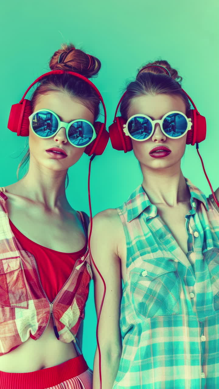 mujeres con altavoces de audio y auriculares hechos de ai