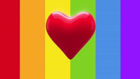 Animation-of-red-heart-beating-over-rainbow-flag