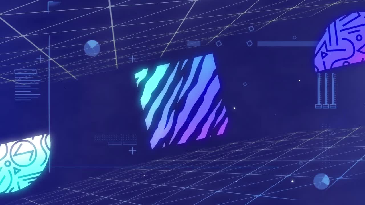 animación del registro estadístico con formas brillantes abstractas en el fondo de la cuadrícula