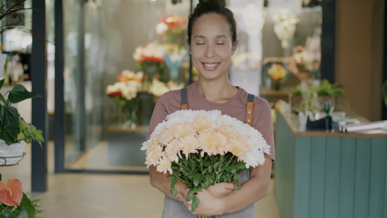 Friendly Florist with a Bouquet