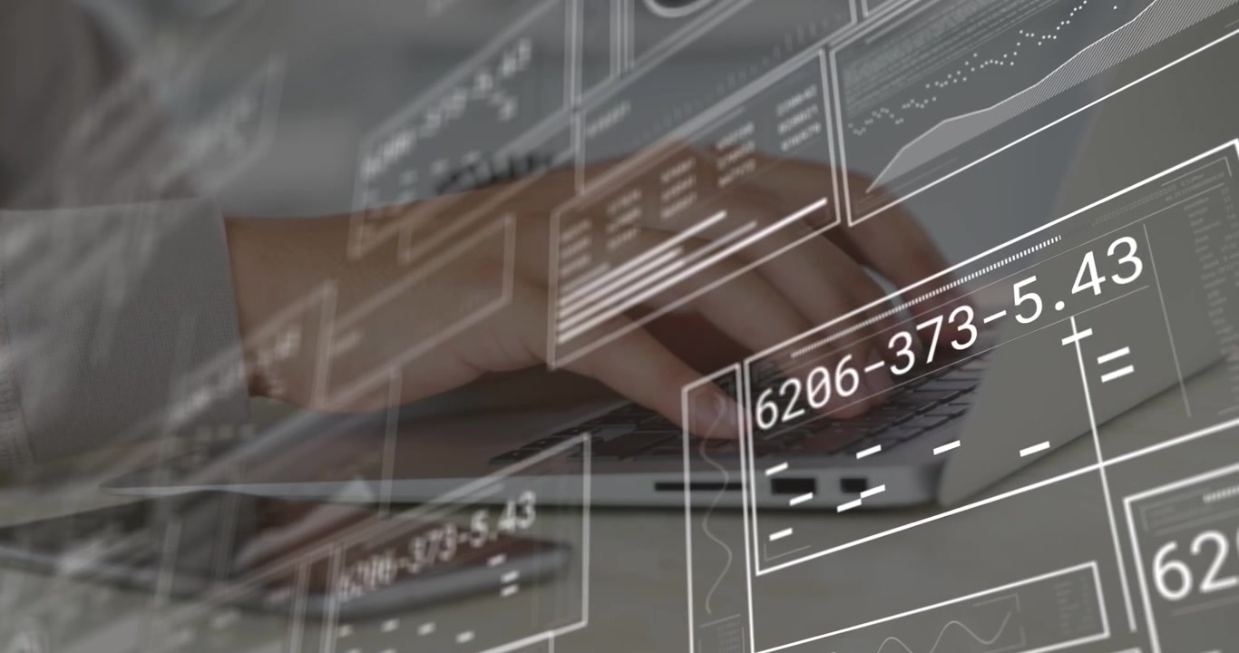 Animation of data processing over hands using laptop