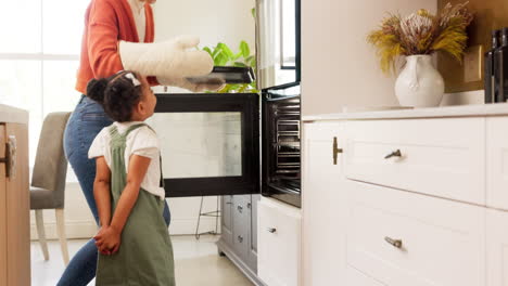 mother, child and cooking together in home