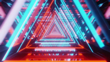 motion loop abstract 3d space background sci-fi with a perspective of tunnel triangles neon light. way to infinity.