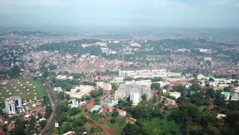kampala aerial cityscape of the capital of uganda, highway and developed housing and commercial area