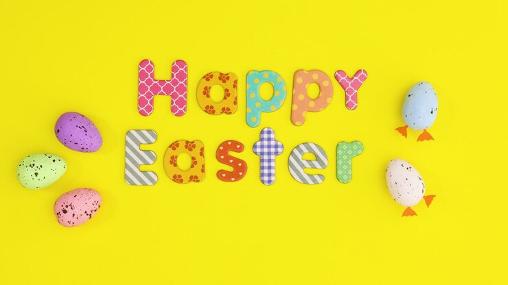 Happy Easter stop motion animation on yellow theme. Stop motion