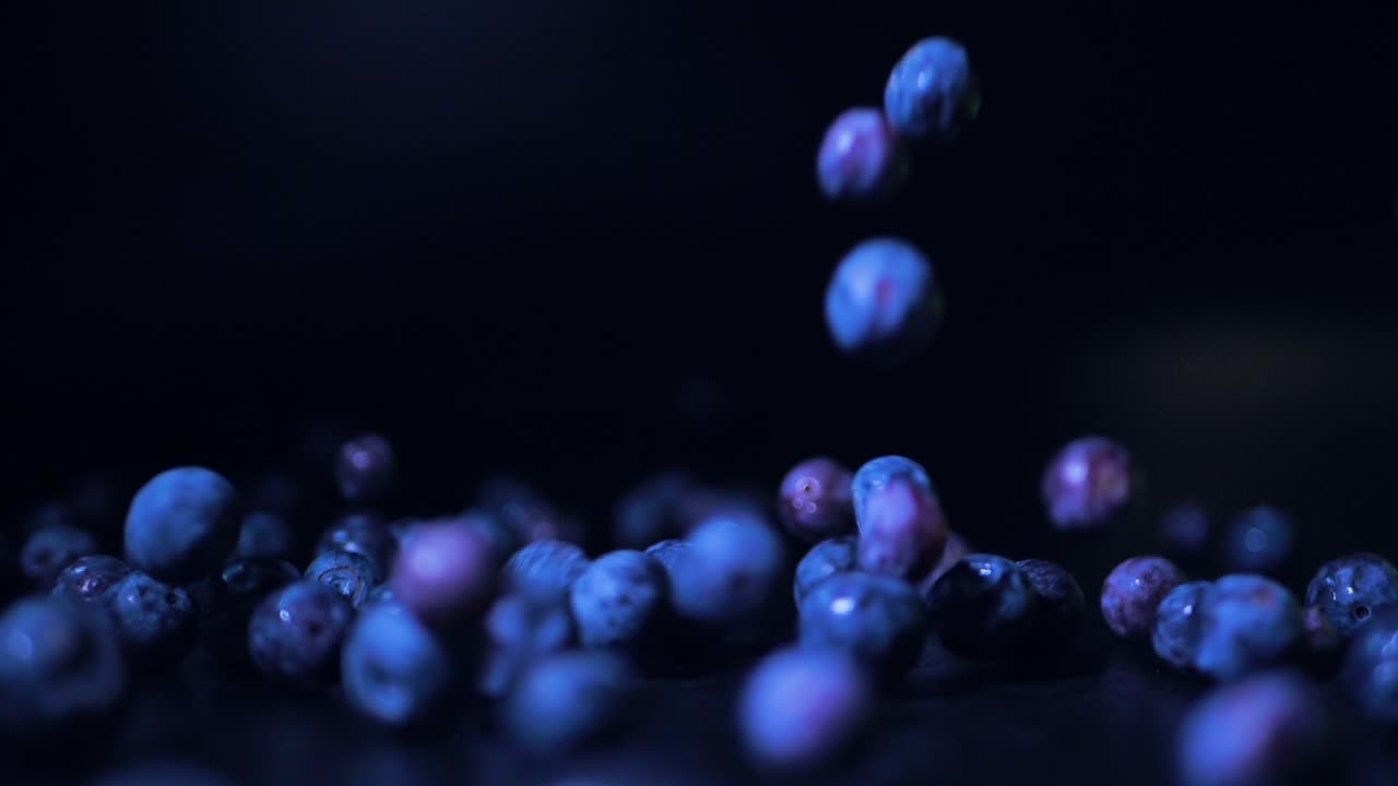 블랙 테이블에 블루베리가 떨어진다