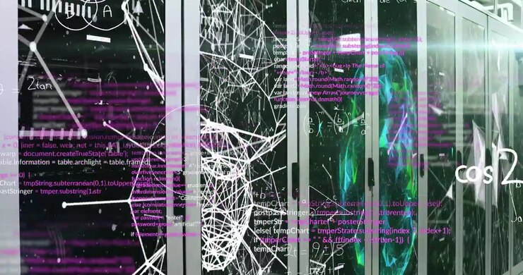 Animation of connections and data processing over computer servers