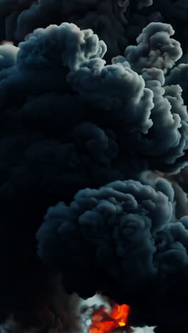 a large explosion is depicted in the image, with a mix of orange and black smoke filling the sky. concept of chaos and destruction, as the explosion has caused a significant amount of damage