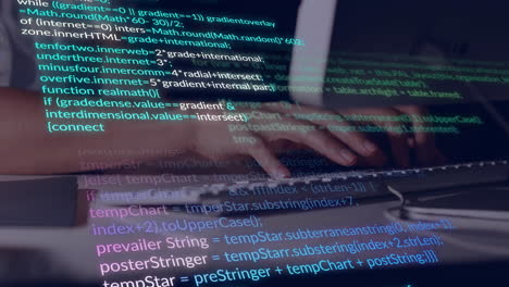 animación del procesamiento de datos financieros sobre una mujer de negocios caucásica usando computadora