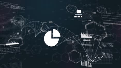 Animation-Mehrerer-Diagramme-über-DNA-Helix-Und-Computersprache-Vor-Schwarzem-Hintergrund