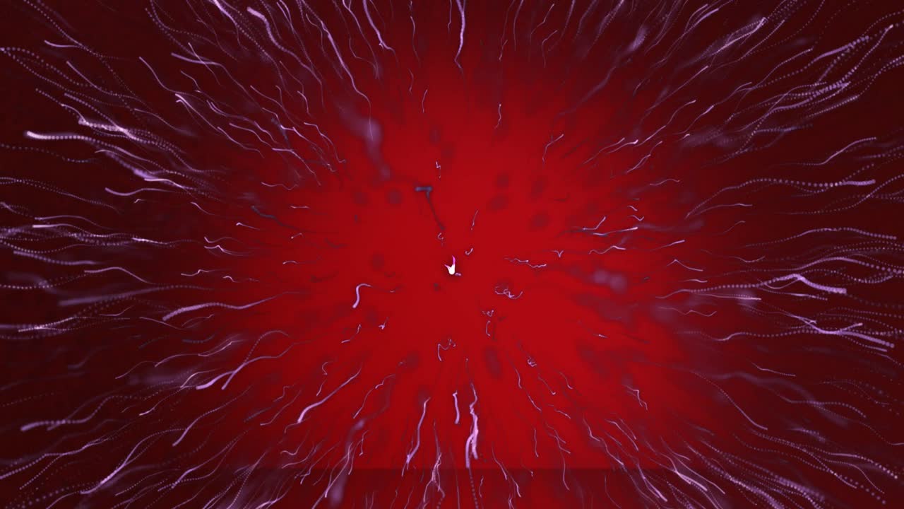 빨간색 배경에서 터지는 보라색 빛의 흔적의 디지털 애니메이션