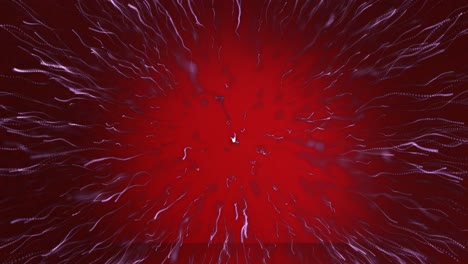 digital animation of purple light trail bursting against red background