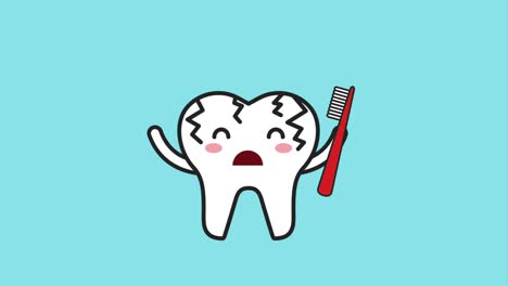 diente de dibujos animados roto con cepillo higiene dental