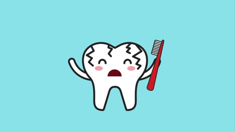 sick broken cartoon tooth with brush hygiene dental