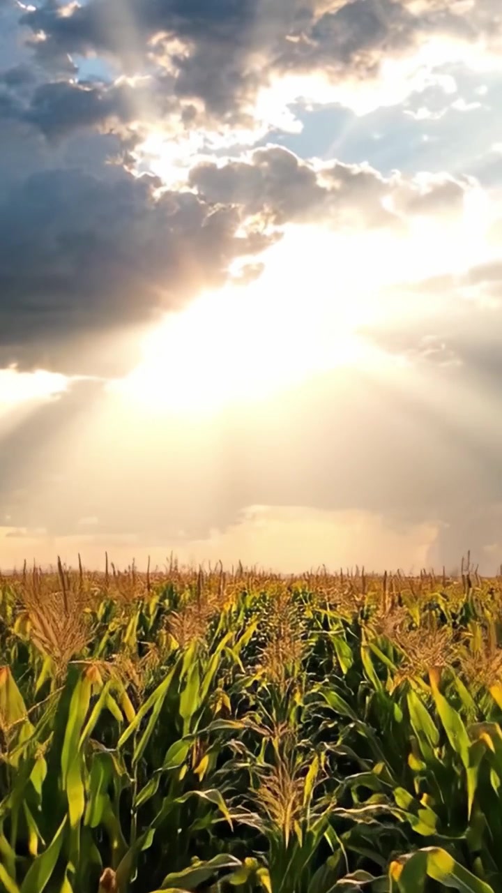 Golden Cornfield Under a Dramatic Sky: A Soothing Landscape Captured During a Changing Moment of Light and Nature's Beauty