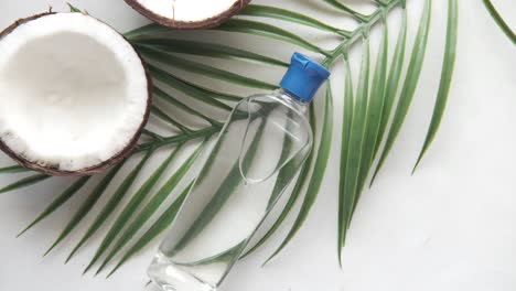 aceite de coco y hojas de palma