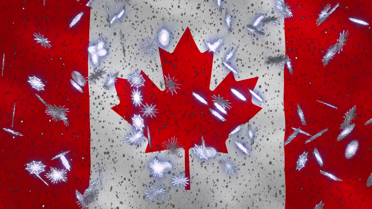 bandera canadiense ondeando y nevada fondo cíclico para navidad y año nuevo, bucle