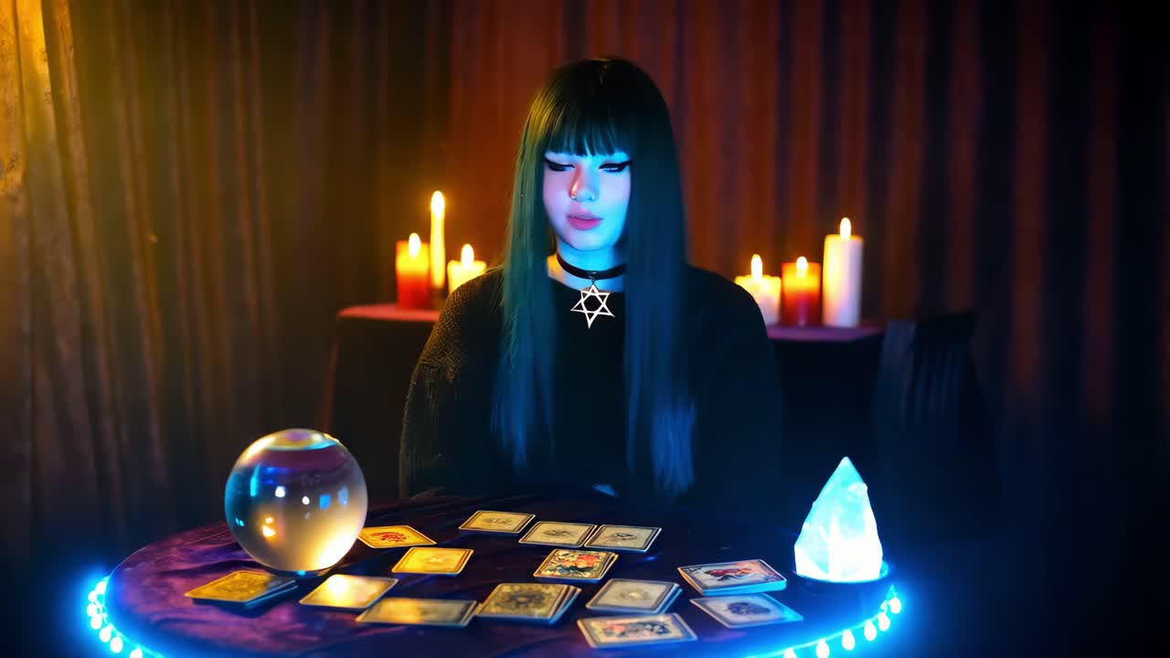 una mujer joven haciendo una lectura de tarot.