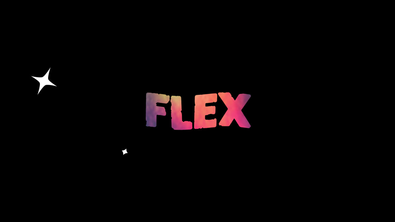 Animated 'FLEX' Word with Colorful Gradient and Sparkles
