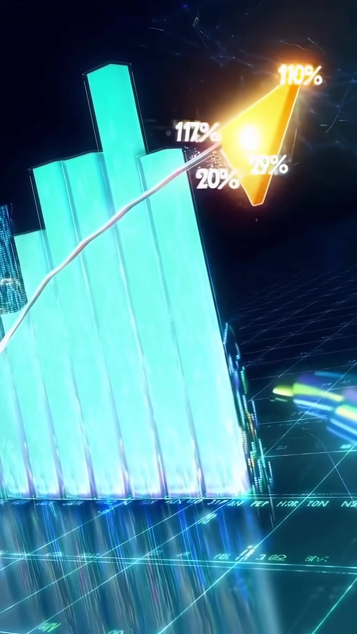 Abstract 3D Bar Graph with Increasing Data and Upward Arrow