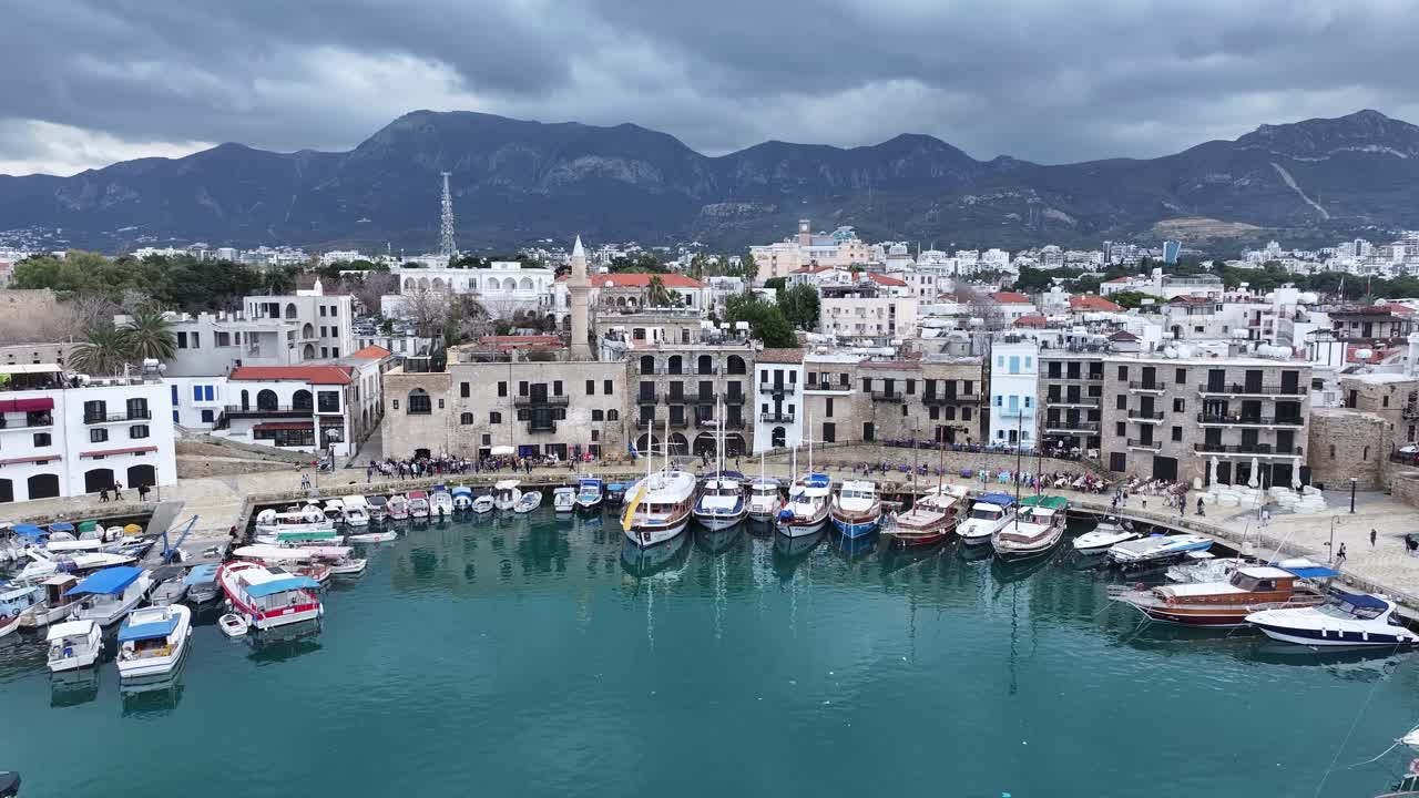 Aerial View of the Ancient Port and Kyrenia Castle in Kyrenia, the Pearl of Northern Cyprus