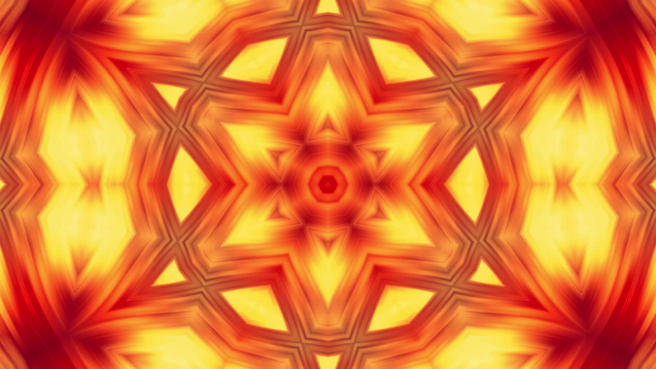 4k bucle sin costuras fondo abstracto como mandala adornado con ornamento de patrón en forma de flor rojo-amarillo o estrella hecha de gradientes fluidos. animación suave