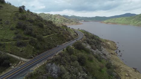 scenic california state highway 198 opening up to a spectacular view of lake kaweah in three rivers, california