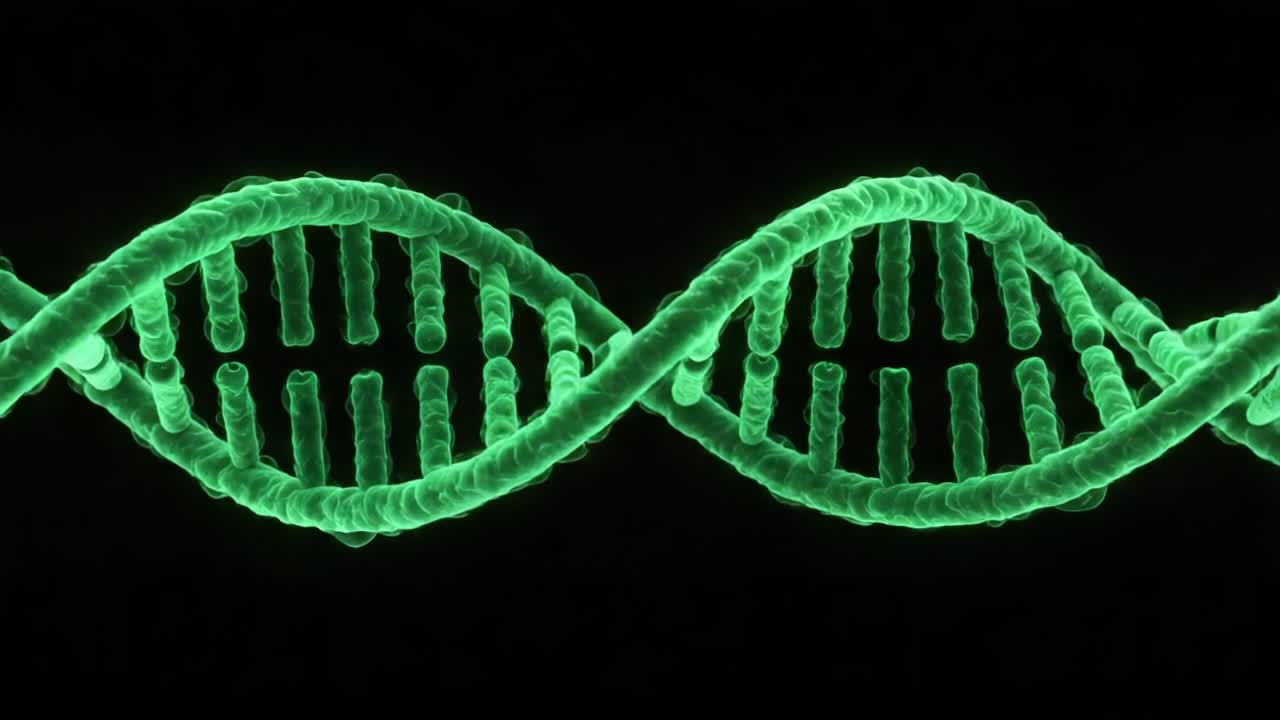 Visual Representation of DNA Structure Highlighting Its Double Helix Formation and Genetic Material, Emphasizing the Intricacies of Life's Blueprint in Vibrant Green Colors