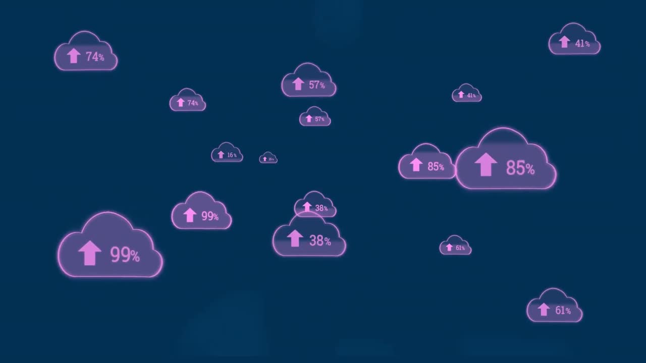 animación de nubes con números sobre gráficos en fondo azul