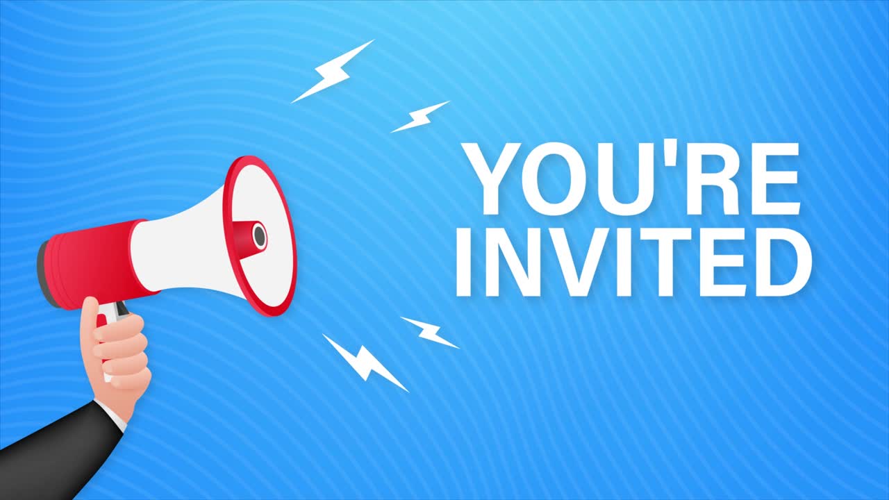 megafono banner, concepto de negocio con texto usted está invitado. gráficos de movimiento. 4k