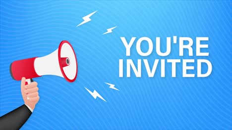 megafono banner, concepto de negocio con texto usted está invitado. gráficos de movimiento. 4k