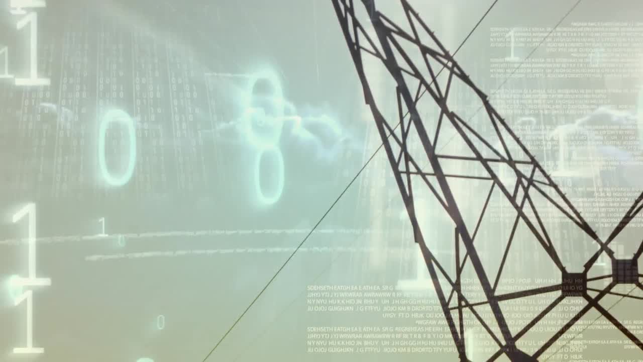 전기 기둥 위의 데이터 처리 및 바이너리 코딩의 애니메이션