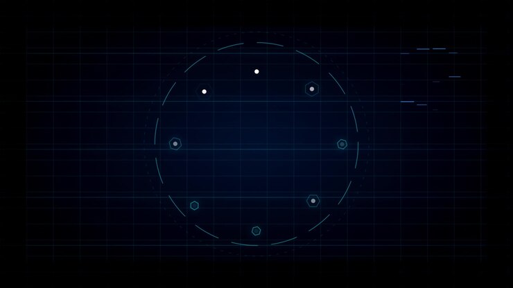 Futuristic Digital Interface with Rotating Hexagonal Data Points